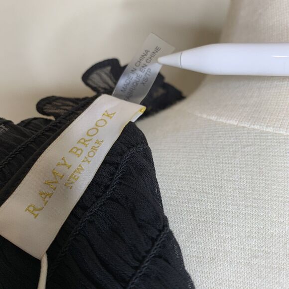 NEW Ramy Brook XS Black Josephine Top Extra Small Sheer Smocked Blouse Boho - Picture 9 of 16